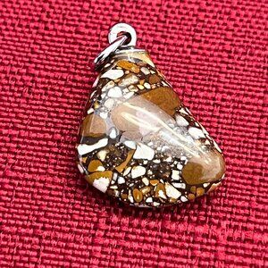 Vintage Silver Tone Puddingstone Jasper Pendant